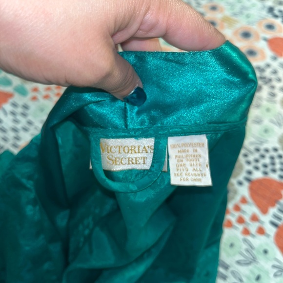 Vintage Victoria’s Secret Gold‎ Label Satin Kimono Robe | Emerald Green One Size - Picture 8 of 9